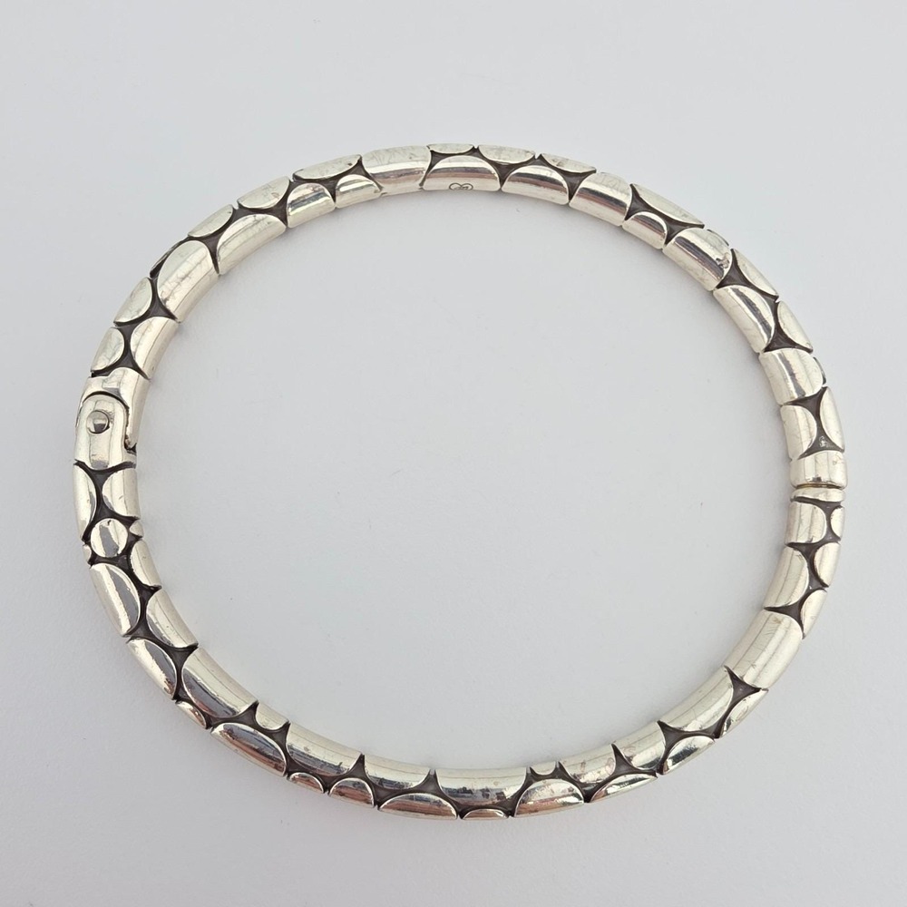 BRIGHTON 'Pebble Slim' Bracelet Bangle River Rock Etched Hinged Silver Plate 7"